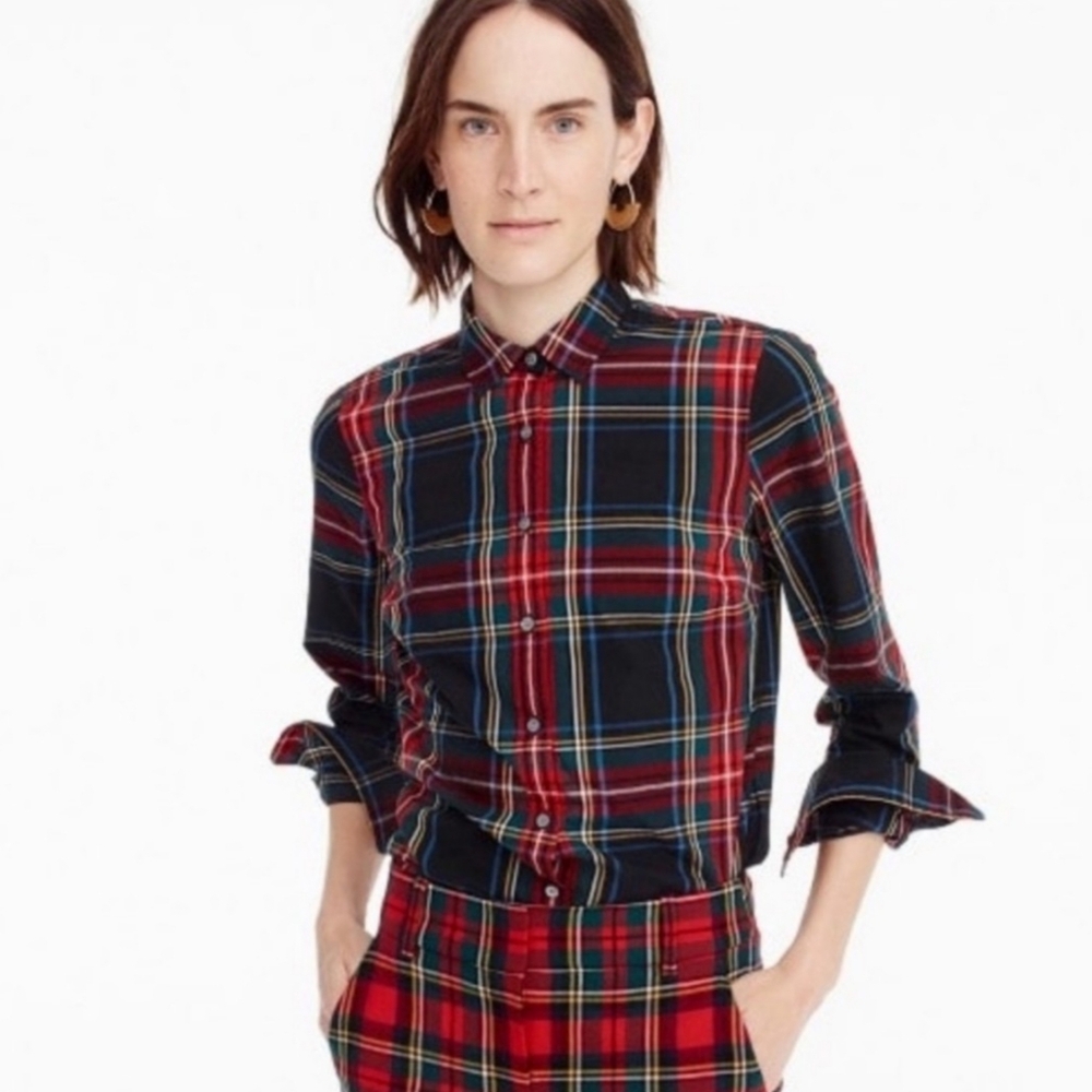 J Crew Perfect Shirt in Stewart Tartan Cotton Poplin - Picture 9 of 11